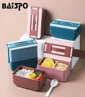 Baispo Taşınabilir Öğle Yemeği Kutusu Mikrodalga Isıtma Bento Kutusu Piknik için sofra ile yüksek kapasiteli gıda konteyneri 2010