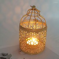Candle Holders Europe Golden Hollow Metal Pattern Cylinder H...