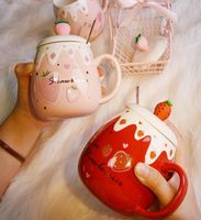 Керамика в японском стиле милая клубничная кофейная кружка с крышкой и ложкой творческий фарфоровый завтрак молоко овсяной чаш