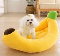 Grappige bananenvorm Pet Dog Cat Bed huis pluche zacht kussen warm duurzaam draagbare draagbare huisdierenmandkenkenningen accessoires 210722
