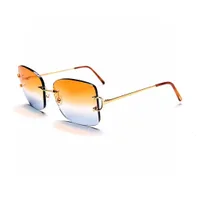 Modeontwerper 0032 Mens zonnebril klassieke metalen frameloze gradiëntkleuren lens vierkante vorm bril zomercompetitietje veelzijdige stijl UV -bescherming met kast