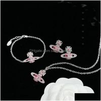 J￳ias de casamento conjuntos de grife luxuosos de colares de ladras de garanh￣o Brange Bracelets de colar de braceletes com cristal branco rosa azul di dhe9m