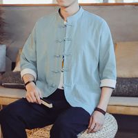 Herren -T -Shirts MRGB Frühlings Sommerhemd Chinesische Style Casual Tops drei Viertelarm für Mann Stand Collar Cotton Mann Mann
