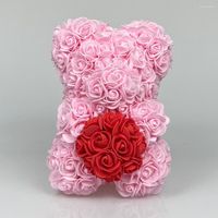 Kwiaty dekoracyjne 2023 Drop 40 cm Rose Bear Heart Sztuczny kwiat misie dla kobiet walentynkowych urodzin