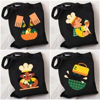 Bolsas de compras Impresión de dibujos animados divertidos cocineros cocineros comida arte culinario arte de hombro bolso reutilizable para mujeres bolsas