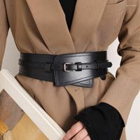 Cintos largos pretos de couro vintage de couro de cintura alta cintura alta correias