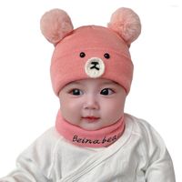 Bérets 2pcs / coffre de chapeau bébé set chauds chic lavable tricoté pour la vie quotidienne pour enfants hiver