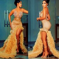2023 Arapça Aso Ebi Altın Deniz Kızı Prom Elbiseler Boncuk Kristalleri Dantel Akşam Resmi Partisi İkinci Resepsiyon Doğum Günü Nişan Elbisesi Elbise ZJ211