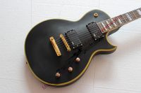 Guitarra eléctrica personalizada OEM, cuerpo de guitarra negra mate, encuadernación amarilla, recuadro en el diapasón, aceptar personalizado