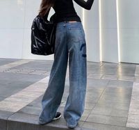 Женские джинсы с высокой талией дизайнер с прямыми широкими штанами с широкими ногами показывают, что тонкие женщины повседневные брюки Sired S-L-