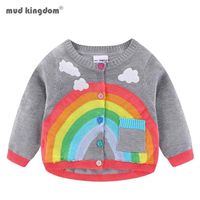 Mudkingdom Малыш девочка мальчик кардиганский свитер легкий радужный облака вязаная верхняя одежда для детской одежды хлопковая весенняя осень 21081273q