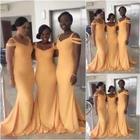 2023 Sarı Nedime Elbiseler Omuz Kayışları Denizkızı Şifon Plajı Artı Beden Düğün Konuk Gowns Özel Yapımı Resmi Akşam Giyim