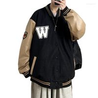 Jackets masculinos Pu couro de couro comprido de manga longa Jaqueta de beisebol masculino uniforme de bombardeiro casacos outono spring faculdade usa roupas de moda americana
