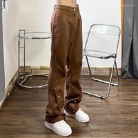 Jeans masculino Botão de streetwear zíper homens vintage calças retas casuais Spring outono solto hip hop calça de cor sólida