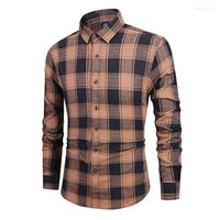 Camisas casuais masculinas 2023 Camisa xadrez coreana masculina Moda Slim Fit Cotton Manga Longa Male confortável Verifique se o outono da primavera
