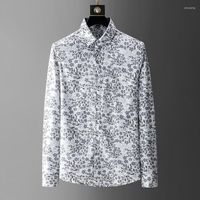 Chemises décontractées pour hommes luxueux 2023 hommes classiques motifs de fleurs de mode chemise de coton de poche haute poche longue 5xl # a655