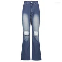 Женские джинсовые брюки Женские женские женские парни женщины с высокой талией мама, разорванная 2023 брюки Stright.