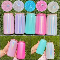 Sublimation 16oz Shimmer Glitter Glass Can Mugs with Hologra...
