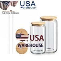 US CA STOCK 16OZ Sublimation Glass Beer Mugs with Bamboo Lid...