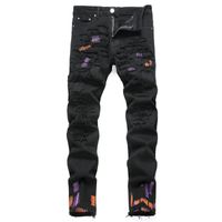 Men' s jeans Vintage Black Jeans Embroidered Trendy Elas...