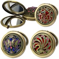 Cosmetic Mirrors Hand Compact Makeup Copper Plating Retro Ho...