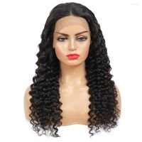 GEETA Deep Wave Lace Fechamento peruca 180% Frente Human Hair Wigs 13x4x1 Parte Curly Remy 4x4 Frontal