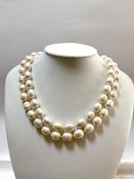 Chaînes 2023 arrivée collier de perles blanches pour femmes 11x13mm double brins colliers presque ronds en argent Sterling 925