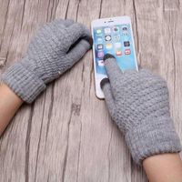 Beş Parmak Eldiven Moda Kadınlar Sonbahar Kış Yumuşak Sıcak Örme Streç Tam Parmak Dokunmatik Ekran El Yapımı Örgü Eldiven Eldivenleri1