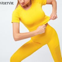 Virtvie Kadın Terzini Dikişsiz Yoga Set Fitness Sportswear Yüksek Bel Gym Taytlar Mahsul Üst Katı İçi Boş Egzersiz Kıyafetleri KG-2445