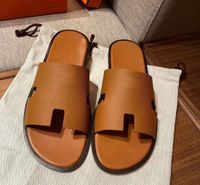 23S Summer Luxury Izmir Sandals Shoes Calfskin Leather Men Chinelos Slip On Beach Slide Flats Boy's Chinelos Sandálias EU38-46.Caixa Original