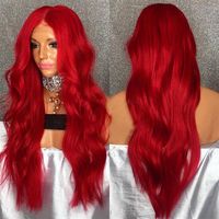 Sentetik dantel ön peruk gevşek dalga doğal saç çizgisi kırmızı kadınlar dantel ön doğal peruk sentetik saç222g