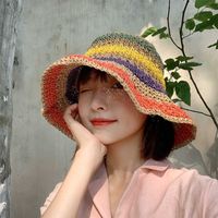 Sombreros de borde anchos Sombrero de paja de paja arcoiris para mujeres Vacaciones de verano Beach Colorido sombrero de playa plegable Sombreros de sol J230301