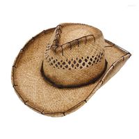 Berets Cowboy Hat Women Men Retro Raffia Straw Hats Summer S...