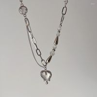 Подвесные ожерелья Y2K Ювелирные украшения Прозрачное персиковое сердце Хрустальное колье для женщин мода ретро -панк корейский шарм эстетика 90 -х