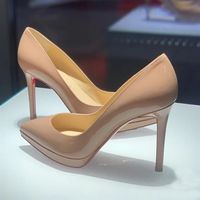 Elbise ayakkabıları kadınlar yüksek topuklu pompalar patent patentli deri siyah çıplak pigalle sivri uçlu ayak ayakkabıları 35-4253q boyutunda düğün partisi kayma