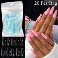 False Nails Full Cover 네일 아크릴 20pcs Coffin Ballerina Extension Beauty French DIY Art Manicure Tools