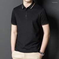Camisa polo casual de cor sólida fashion masculina com lapela e manga curta
