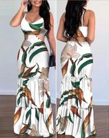 Casual Dresses Chic Fashion Plants Print Cutout Ruffle Hem C...