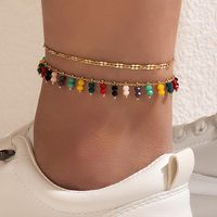 Chevilles colorée chaîne de pieds en pierre cristalline élégante perle fait à la main réglable pour les femmes bijoux bohèques 20834