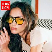 Solglasögon Leonlion överdimensionerade kvinnor 2023 Retro Märken Glasögon Candy Colors Eyewear Women/Men Mirror Feminino