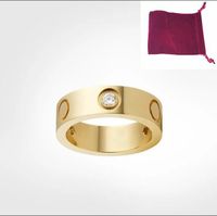 4 mm 5 mm 6 mm Titanium Steel Silver Love Ring Ring Men and Women Joyería de oro rosa para los amantes Anillos de pareja Regalo con Bolsa Roja/Plata/Rose/Negro