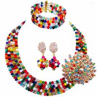 Pendientes de collar Conjunto de moda Multicolor de la moda Bodas africanas nigerianas Joyas de joyas Crystal Fiesta de novia para mujeres 5L-010