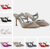 Top Luxus Lurum Mules Sandalen Satinkristall verschönerte Stiletto High Heel Spitze Zehen Sandalen Schuhe Hochzeitsfeier Lady Slipper EU35-43