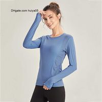 Kadın Yoga Ll Uzun Kollu Gömlek Bluz Buz Düz Renk Spor Fitness Yuvarlak Boyun Jogging Spor Giyim Nefes Alabilir #1253