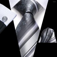 Bogen Streifen graue silberne Seiden Hochzeit Krawatte für Männer Handy Cufflink Geschenk Krawatte Fashion Business Party Dropship Hi-Tie Designer