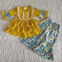 Kleidung Sets Winter Kleinkind Kinder Kinder Boutique Säugling Outfit gelb mehrschichtige Spitzenhemd Rüschenhosen Mode Kleidung