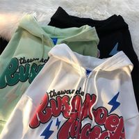 Sweat à capuche pour femmes surdimensionnée Retro Streetwear Zip Up Hoodie Letter Imprimée Sweatshirts Vintage Femmes Grunge Harajuku Punk Kawaii Y2K Vêtements