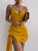 Sukienki swobodne Summer Summer Sexy Bodycon mini dla kobiet 2023 bez rękawów sukienka bez pleców żółta biała bandaż chudy impreza kobieta