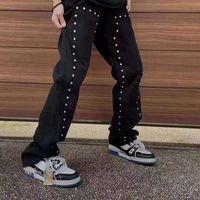 Jeans maschile hip-hop streetwear harajuku rivettano tasca decorativa tasca severa dritta casual casual