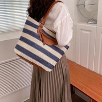Evening Bags Casual Striped Large Tote Bag Panelled Straw Wo...